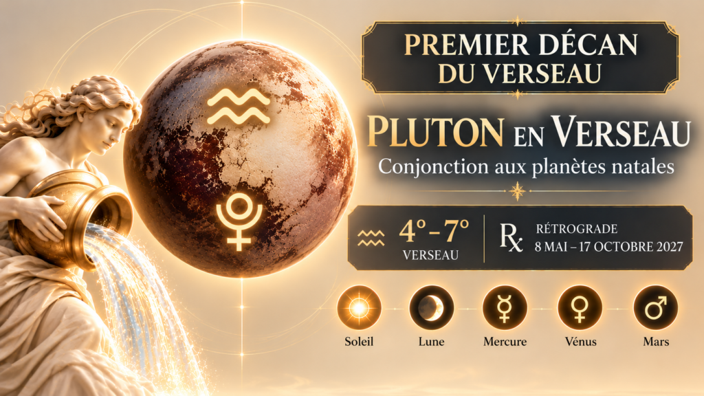 Aqua1 Pluton en Verseau en 2027 : conjonction aux planètes natales du premier décan du Verseau, entre 4° et 7°.