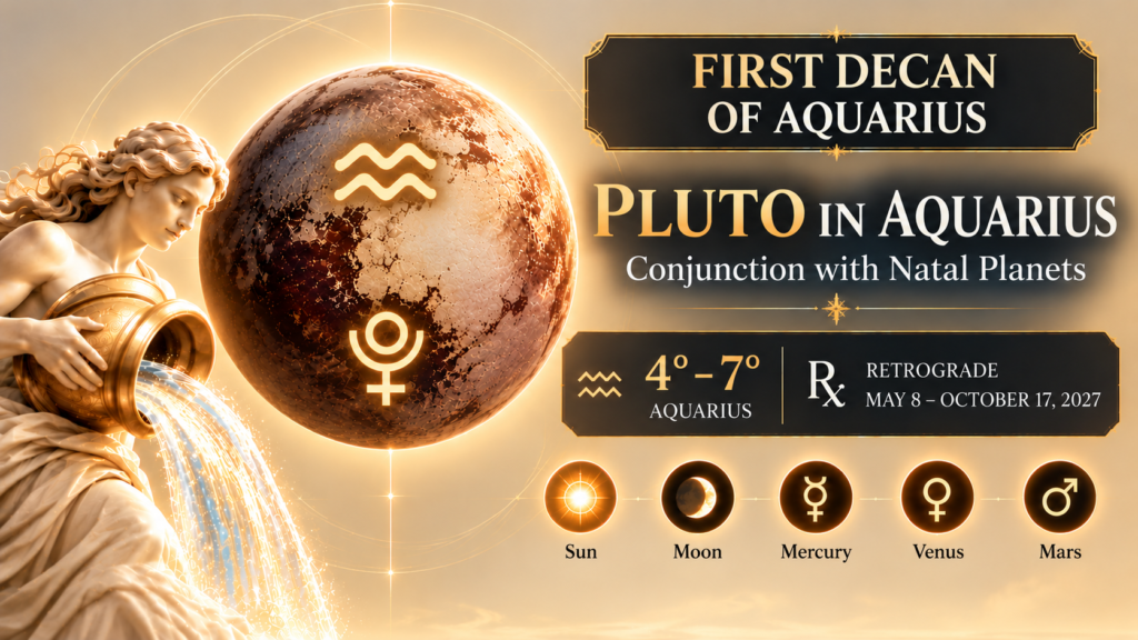 Pluto in Aquarius 2027: Conjunction with Natal Planets in the First Decan, 4°–7° Aquarius.